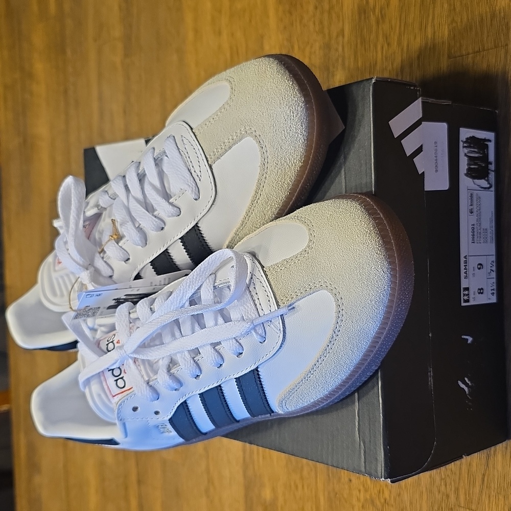 Adidas Samba White and Black Leather Classic Sneakers 8M 9W NWT (IH6001) - Picture 10 of 11